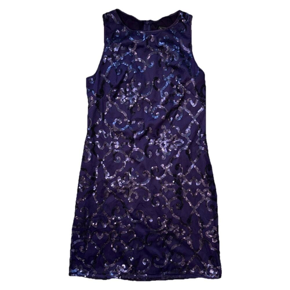 Jessica Howard Purple Sequin Dress Sz 8 Sleeveless Sheath Cocktail Formal Party